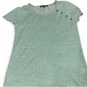 Cable & Gauge Top Small Green Knit Short Sleeve Button Detail Casual‎